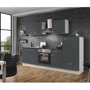 Küchenzeile White Graphit inklusive E-Geräte, LIVERPOOL-87, Breite 270cm