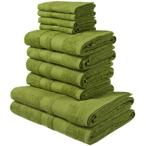Handtuch Set MY HOME Vanessa Handtuch-Sets Gr. 10 tlg., grün (dunkelgrün) Handtücher Badetücher Handtuchset mit Bordüre, einfarbiges Handtuch-Set aus 100% Baumwolle