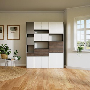 Aktenschrank Weiß - Büroschrank: Schubladen in Nussbaum & Türen in Weiß - Hochwertige Materialien - 190 x 233 x 47 cm, Modular