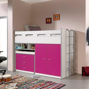 Mädchenbett mit Schreibtisch und Schrank Pink und Weiß