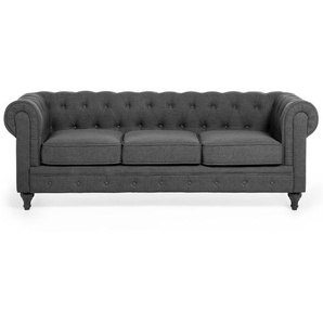 Sofa Grau Polsterbezug 3-Sitzer Chesterfield Stil Glamourös Wohnzimmer