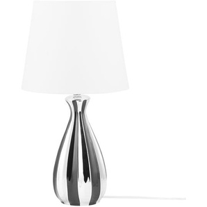 Tischlampe Weiß/ Silber/ Schwarz Keramik 52 cm Stoffschirm Weiß Vasenform Kabel mit Schalter Moderner Stil