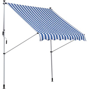Outsunny Markise Gelenkarmmarkise Klemmmarkise Höhenverstellbar Sonnenschutz Faltarm Handkurbel Balkon Alu Blau+Weiß 200 x 150 cm