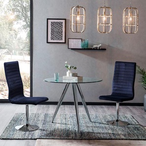 Essgruppe SALESFEVER Sitzmöbel-Sets blau Tische mit Glastisch und Drehstühlen