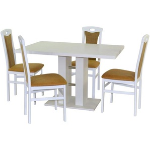 Tischgruppe 4800-4581, 5-teilig, Weiß / Gelb, 1 Tisch & 4 Stühle