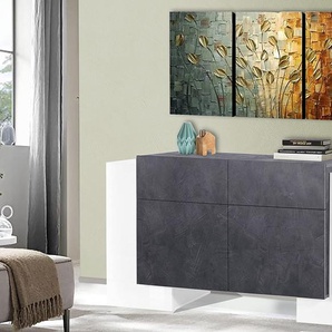 Dmora Modernes Sideboard mit 2 Türen und 2 Schubladen, Made in Italy, Küchen-Sideboard, Wohnzimmer-Design-Buffet, 170x45h85 cm, Farbe Weiß glänzend und Aschgrau