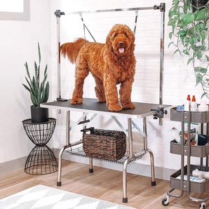 PawHut Trimmtisch Tierpflegetisch Schertisch Pflegetisch mit Unterkorb für Hunde höhenverstellbar klappbar Edelstahl Metall Schwarz 107 x 60 x 170 cm