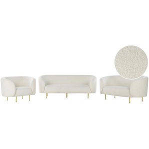 Sofa Set 6-Sitzer Sitzgruppe Weiß Bouclé Polsterbezug Armlehnen Metallgestell in Gold Glamouröser Edler Stil Wohnzimmer Salon Esszimmer Flur