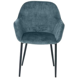 Samt Stuhl Set in Blau und Schwarz Gestell aus Metall (2er Set)