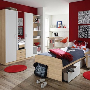 Jugendzimmer-Set RAUCH Point Schlafzimmermöbel-Sets weiß (struktureichefarben hell, weiß) Komplett-Jugendzimmer Schlafzimmermöbel-Sets