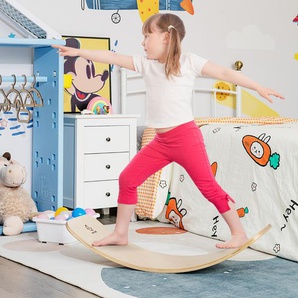 Balance Board Balancierbrett aus Holz Wackelbrett Kurviges Board für Kinder 88,5 x 30 x 20 cm Natur