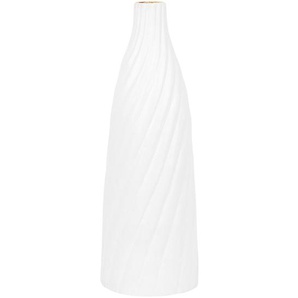Dekovase Weiß 18 x 54 cm Keramik mit stilvollen Linien Pflegeleicht Wohnartikel Kegelförmig Modern