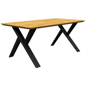 Holztisch mit Metallgestell aus Eiche und Metall Schweizer Kante