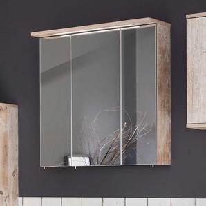 Badezimmer Spiegelschrank im Dekor Eiche Grau LED Beleuchtung