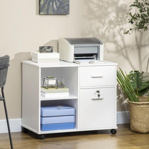 Vinsetto Büroschrank Druckerschrank, abschließbare Schublade, 5 Rollen, Weiß, 80 x 40 x 66,5cm