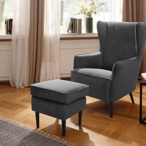 Sessel HOME AFFAIRE Niebüll Gr. Samtvelours, B/H/T: 76 cm x 108 cm x 91 cm, grau Ohrensessel ohne Hocker Sessel mit Holzfüßen