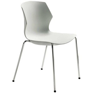 Weißer Stuhl aus Kunststoff verchromtem Metallgestell