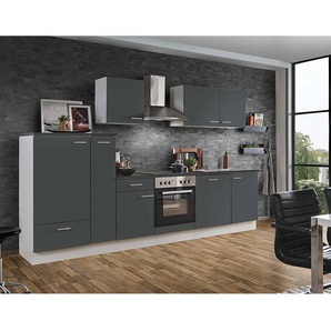 Küchenzeile White Graphit 310cm LIVERPOOL-87 inklusive E-Geräte & Geschirrspüler und Apothekerschrank 310cm