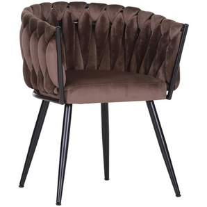 Design Samt Stuhl in braun mit geflochtener Rückenlehne TARRAS-123 hochwertiges Metallgestell, B/H/T: ca. 60/78/55 cm