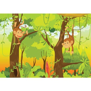 Fototapete Kinderzimmer Safari Comic Affen Dschungel Äffchen  no. 94 | Fototapete Vlies - PREMIUM PLUS | 200x140 cm