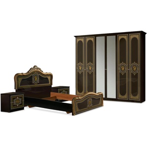 Schlafzimmer-Set INOSIGN ALICE Schlafzimmermöbel-Sets schwarz (schwarz, gold) Inosign Betten Schlafzimmermöbel-Sets mit Siebdruck im Kopfteil