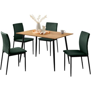 Essgruppe LEONIQUE Pavia + Eadwine Sitzmöbel-Sets Gr. Veloursstoff, grün (dunkelgrün eichefarben) Essgruppen mit rundem Esstisch, Esszimmerstühle Kunstleder oder Samtstoff