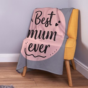 Best Mum Ever Grau & Rosa Design Weich Fleece Überwurf Decke Muttertag Geschenk