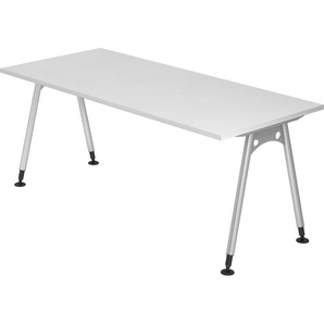 bümö® Schreibtisch A-Serie höhenverstellbar, Tischplatte 180 x 80 cm in weiß, Gestell in silber