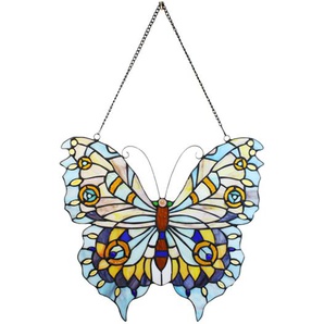 LumiLamp Tiffany Fensterbild Schmetterling 40*60 cm Blau Glas Glas Kunst Glasmalerei Glasmalerei Hängend
