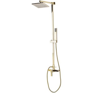 Duschsystem Gold 115 cm mit Kopf und Handbrause aus Stahl mit breitem Duschkopf Verchromtes Set Modernes Design