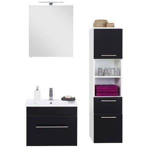 Badezimmer Set mit Mineralguss-Waschtisch LAGOS-02 Seidenglanz schwarz, B x H x T ca. 110,7 x 195 x 46,3cm