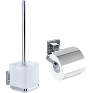 Badaccessoire-Set WENKO Vacuum-Loc Quadro Badaccessoires-Sets silberfarben (chrom) Bad-Accessoires Sets WC-Garnitur,Toilettenpapierhalter