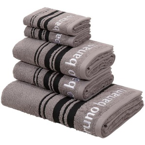 Handtuch Set BRUNO BANANI Daniel Handtuch-Sets Gr. 5 tlg., grau (taupe) Handtücher Badetücher Handtuchset Streifen-Bordüre und Markenlogo, 5 tlg Set, 100% Baumwolle