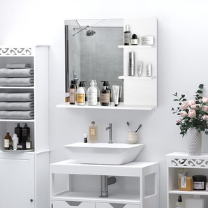 kleankin Badspiegel mit 3 Ablagen, Wandspiegel, Spiegelregal, Badezimmer, MDF, Weiß, 60 x 10 x 48 cm