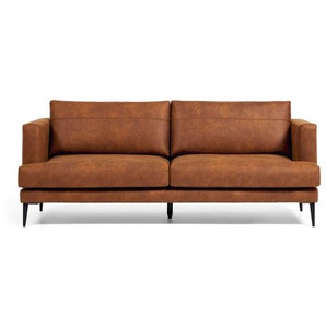 Mikrofaser Couch in Cognac Braun Vierfußgestell aus Metall