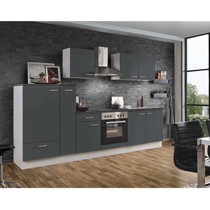 Küchenzeile White Graphit LIVERPOOL-87 inklusive E-Geräte und Apothekerschrank 300cm