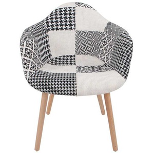 Designer Stuhl mit Patchworkmuster Schwarz Weiß Webstoff (2er Set)