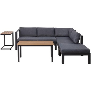 Lounge Set Schwarz/Grau Kunstholz Aluminium 5-Sitzer inkl. Auflagen Mediterran Stil Terrasse Outdoor