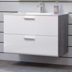 Waschtisch Set Waschbeckenunterschrank Mit Waschbecken Weiß Hochglanz 80 Cm Riva