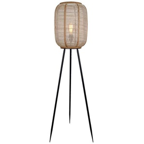 Brilliant Leuchten Stehlampe Tanah, ohne Leuchtmittel, Dreibein, 134 cm Höhe, Ø 46 cm, E27, Metall/Textil/Holz, schwarz/natur