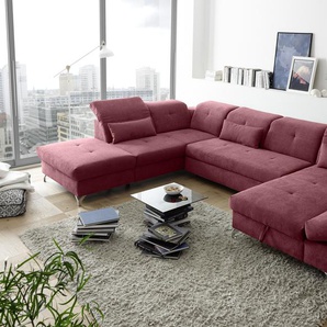 Couch MELFI L Sofa Schlafcouch Wohnlandschaft Schlaffunktion berry rot U-Form