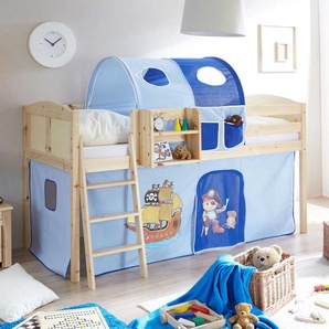 Kinder-Hochbett in Blau Vorhang