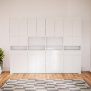 Schrankwand Weiß - Moderne Wohnwand: Schubladen in Weiß & Türen in Weiß - Hochwertige Materialien - 300 x 234 x 34 cm, Konfigurator