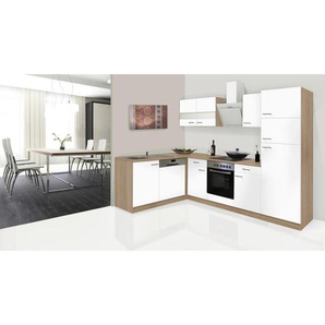 Respekta Eckküche , Weiß, Eiche , Glas , 2 Schubladen , 280x172 cm , links aufbaubar, rechts aufbaubar , Küchen, Eckküchen
