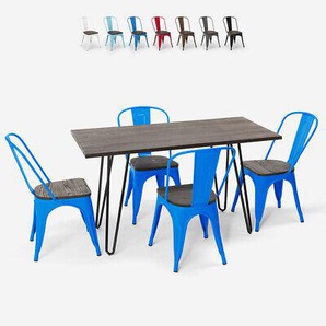 Rechteckiges Tischset 120 X 60 Mit 4 Stühlen Aus Industriellem Stahl Und Holz