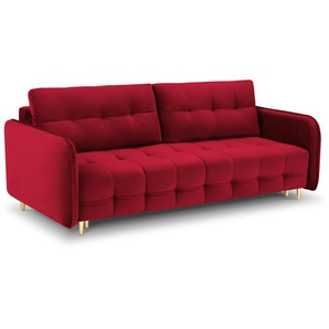 Samtiges Sofa mit Bettfunktion, Scaleta, 3 Sitze, Rot, 219x99x94
