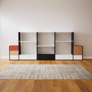 Regalsystem Weiß - Regalsystem: Schubladen in Weiß & Türen in Eiche - Hochwertige Materialien - 303 x 118 x 34 cm, konfigurierbar