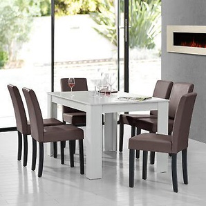 [en.casa]® Esstisch Weiß Mit 6 Stühlen Braun [140x90] Tisch Stühle Essgruppe