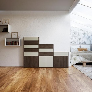 Aktenschrank Nussbaum - Büroschrank: Schubladen in Taupe & Türen in Nussbaum - Hochwertige Materialien - 226 x 156 x 34 cm, Modular