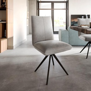 Drehstuhl Lelio-Flex Samt Grau Kreuzgestell breit Schwarz 360° drehbar Taschenfederkern, Esszimmerstühle